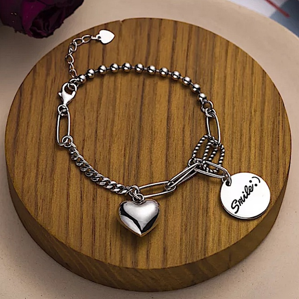 Sterling Silver Smile Heart Bracelet